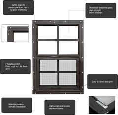 Durable Black Frame Windows 12×18 for Sheds – Tempered Glass & Fiberglass Mesh