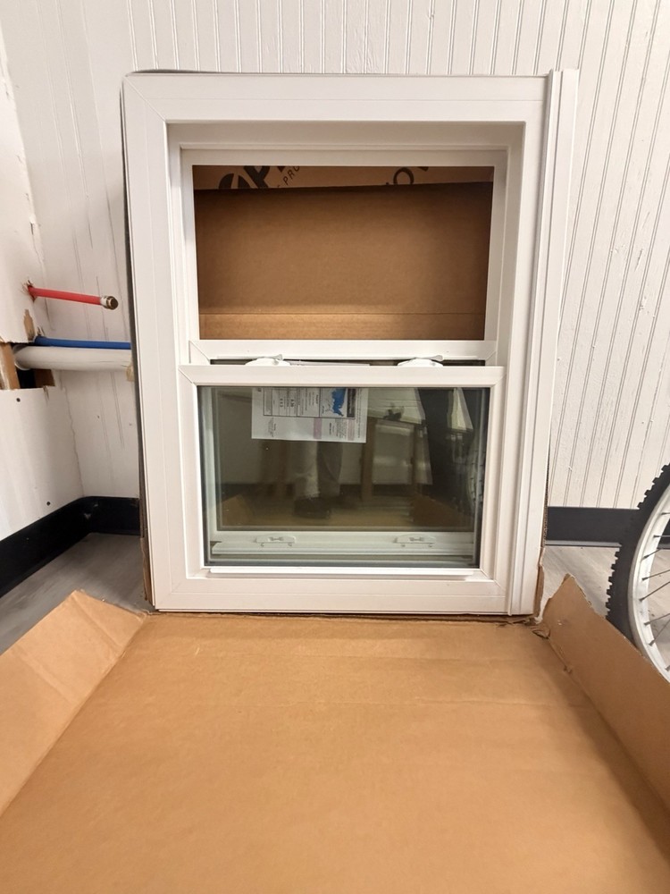 Double-Hung Home Window Unit with Frame, White Exterior, Rectangular