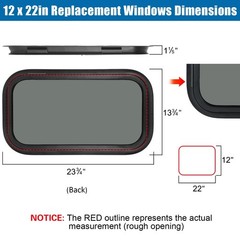 Fixed RV Window, 12″ W x 22″ H Tinted Window Replacement for RV Camper Carava…
