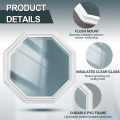 1 Pcs 24″X24″ Vinyl Octagon Shed Window without Grill Vinyl Octagon Gable Flush