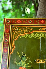 Antique Hand Painted Hindu Deities Durga & Shiva Old Rajasthani Wooden Window