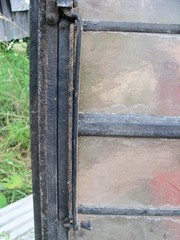 Vintage Leaded Brown Glass Steel Full Casement Window, 61 1/2″ x 39 1/4″
