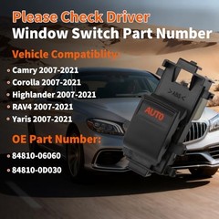 Orange LED Passenger Side Power Window Switch for 2007 For 07-15 Yaris(Orange)