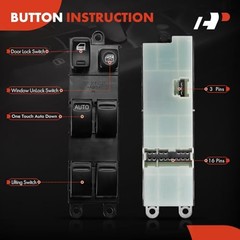 Front Left Driver Side Power Window Switch – Only Driver Auto Down – Auto Down