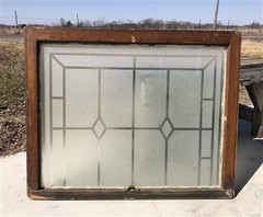 Etched Frosted Clear Glass Vintage Church Window, Architectural Art Glass, J,