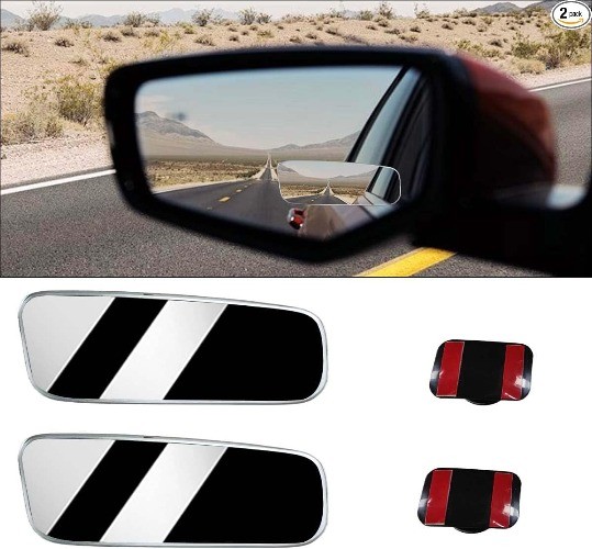 2PCS Rimless Rearview Blind Spot Mirror, 3.7″ x 1.4″ HD Wide Ang Size: Rimless