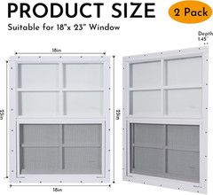 2 Pack Shed Windows, 18” X 23” Household Windows with Tempered Glass and Fiber