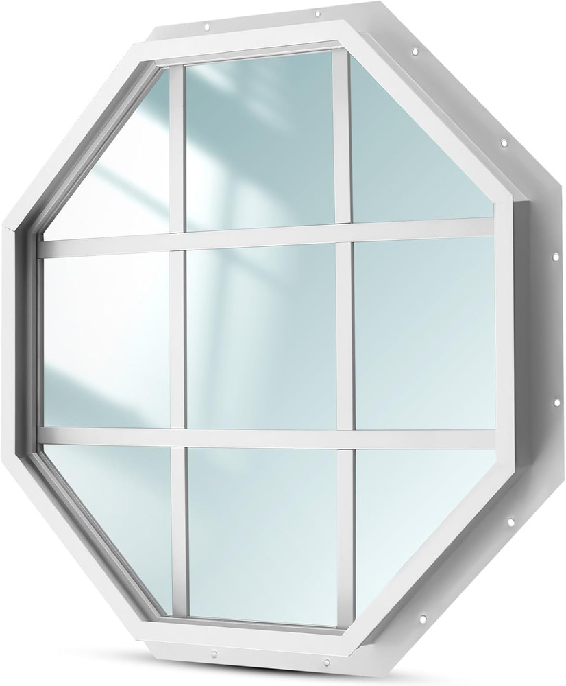 18″ Octagon Shed Window with Grids – White Flush Mount for Barns & Playhouses