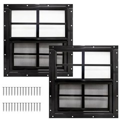 2 Pack 24×24 Shed Windows with Tempered Glass & Fiberglass Screen for Coop, Barn