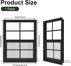 Flush Mount 18”x23” Black Shed Window with Fiberglass Screen for Easy Install