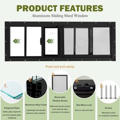 2 Pack Shed Windows, 10″X18″ Sliding Windows, Transom Window W/ Tempered Glass