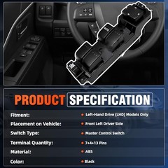 Power Window Switch, Front Left Driver Side Window Switch Compatible with