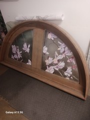 74″×37″ Redwood Arch With Stained-glass Magnolia Panels