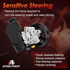 Power Steering Pump, with Pulley and Reservoir, Compatible with 2005 2006 2007