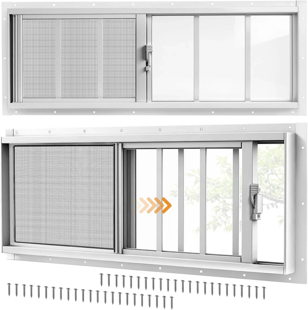 2 Pack Shed Windows, 10″X29″ Sliding Windows with Tempered Glass & Fiberglass Sc