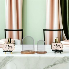 2 Sets Reusable Glass Display Dome with Wood Base Transparent Decor Cover
