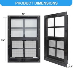 Small Shed Window, 18×23 Flush Mount, Black Frame, 2 Pack