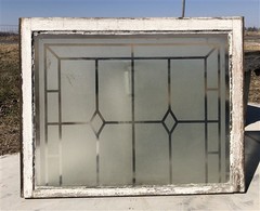 Etched Frosted Clear Glass Vintage Church Window, Architectural Art Glass, H,