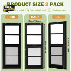 2 Pack 10×18 Sliding Shed Windows Black Tempered Glass Screen Chicken Coop