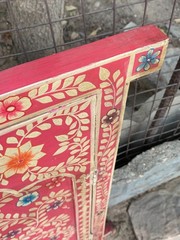 Hand Painted Pink Wooden Window Bone Inlay Designs Indian Floral Wall Decor