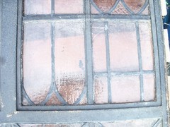 Vintage Leaded Brown Glass Steel Full Casement Window, 61 1/2″ x 39 1/4″