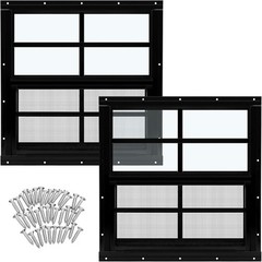 2 Pack Black 16×16 Aluminum Shed Windows Tempered Glass Screen Flush Mount