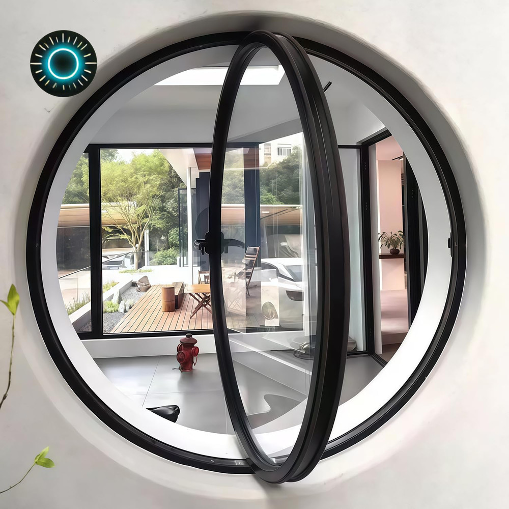23.6″ Round Rotating Pivot Window Tempered Glass Flush Mount Metal Frame NEW