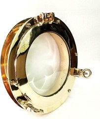 12″ Canal Boat Porthole Window Shiny Brass Door Window Glass Porthole Home Decor