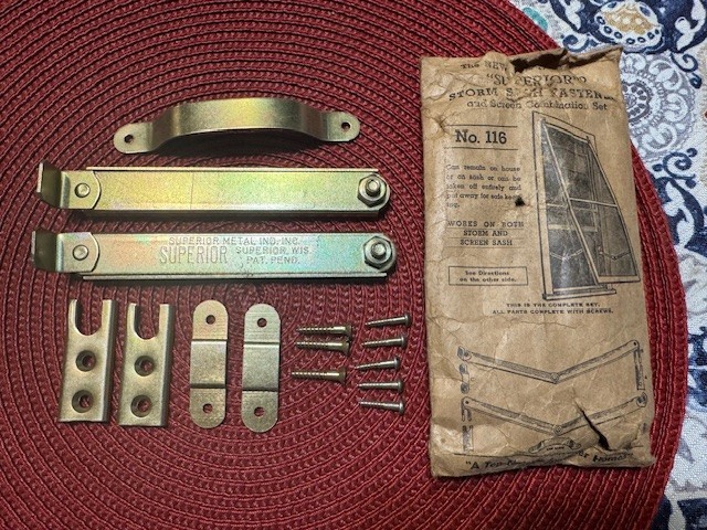 Vintage Superior Storm Window Sash Hinge Prop Friction Fastener Hardware NOS WI