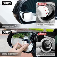 Suction Cup Blind Spot Mirror, HD Glass Frameless Removable Convex Rectangular