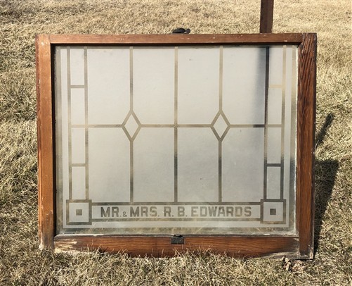 Etched Frosted Clear Glass Vintage Church Window, Architectural Art Glass, I,