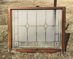 Etched Frosted Clear Glass Vintage Church Window, Architectural Art Glass, I,