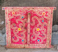 Hand Painted Pink Wooden Window Bone Inlay Designs Indian Floral Wall Decor