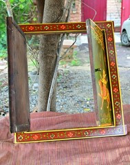 Antique Hand Painted Hindu Deities Durga & Shiva Old Rajasthani Wooden Window