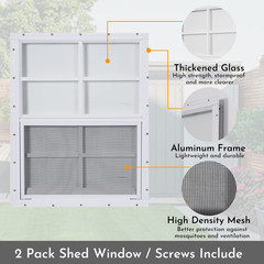 2 Pack Shed Windows, 18” X 23” Household Windows with Tempered Glass and Fiber