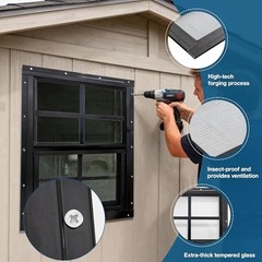 2 Pack 24×24 Shed Windows with Tempered Glass & Fiberglass Screen for Coop, Barn