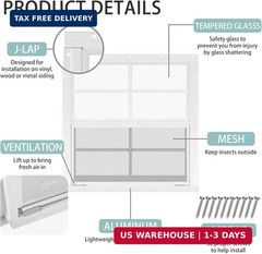 16″ X 16″ Shed Windows 2 Pack, Small Sliding Window with Tempered Glass & Metal