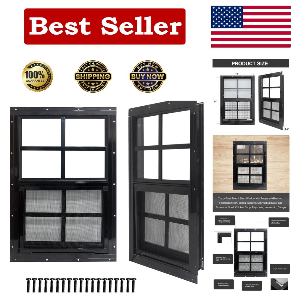 14” x 21” Shed Windows with Sliding Design – Tempered Glass & Screens, 2 Pack