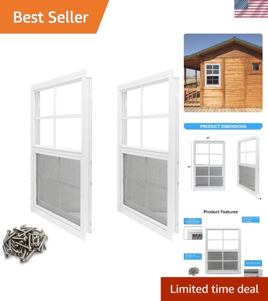 Rust-Free 12×18 Aluminum Shed Windows with Screens – 2 Pack for Security & Light