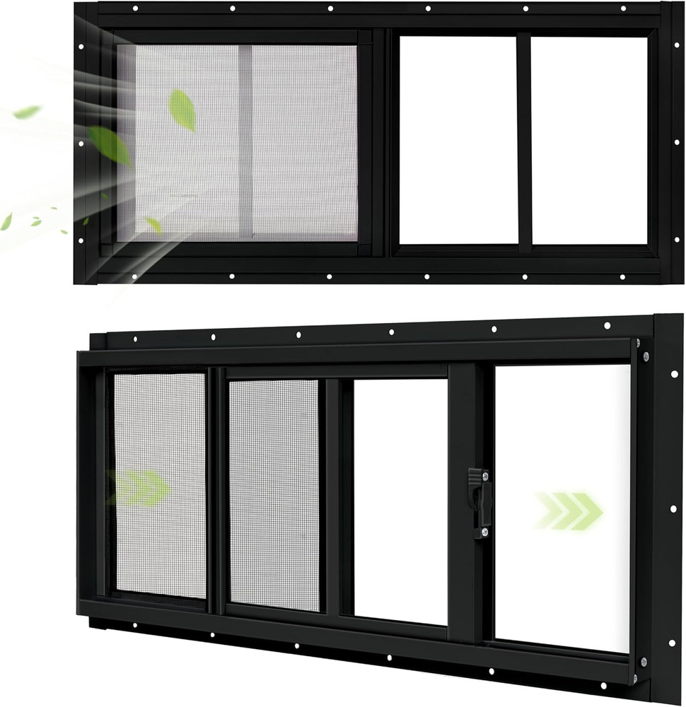 2 Pack Shed Windows, 10″X18″ Sliding Windows, Transom Window W/ Tempered Glass