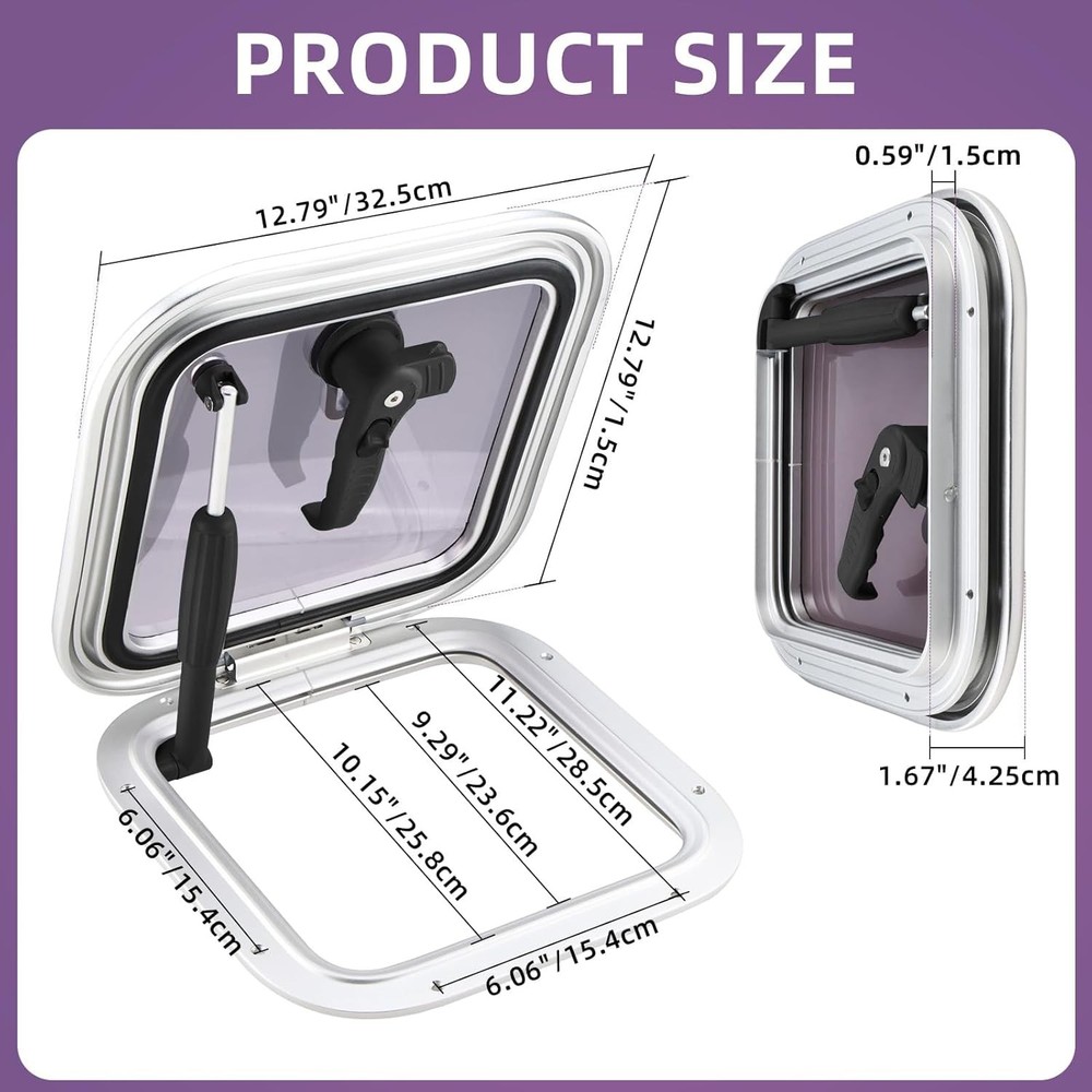 12.7″ Square Anodized Aluminum Boat Deck Hatch & Lid Porthole Portlight Window
