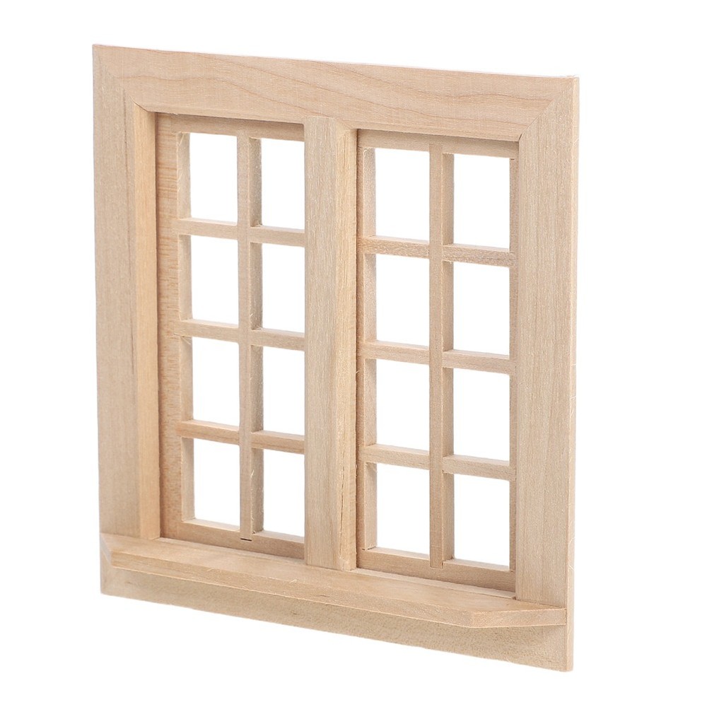 2 Set of Miniature Wooden Blank Window Models Durable Khaki Mini House Decor