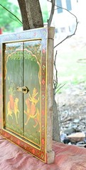 Antique Hand Painted Hindu Deities Durga & Shiva Old Rajasthani Wooden Window
