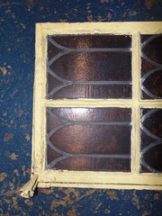 Vintage Leaded Brown Glass Steel Casement Window, 36 3/8″ x 20″