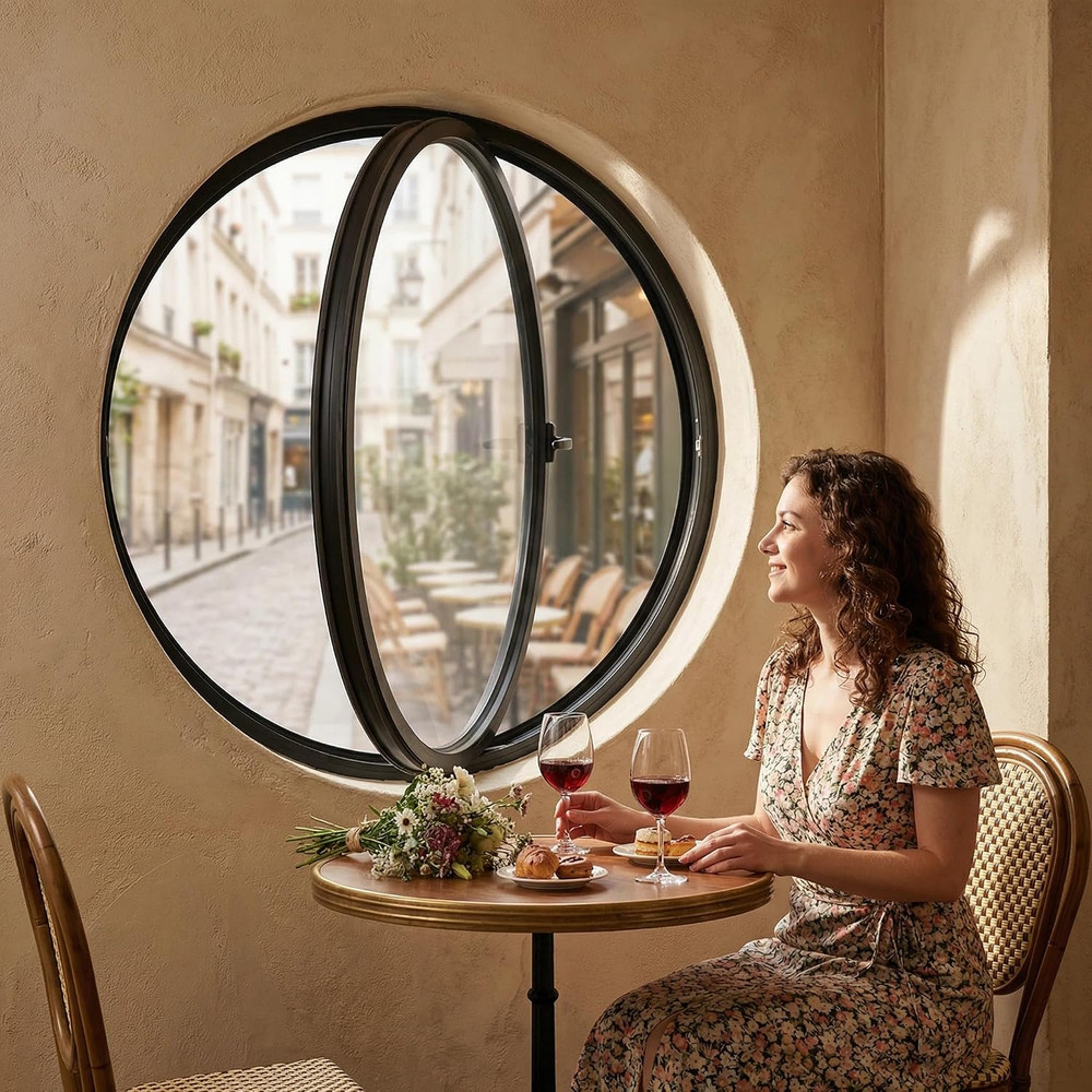 23.6IN Rotating round Window, 360° Porthole Window Tempered Glass,Casement Windo
