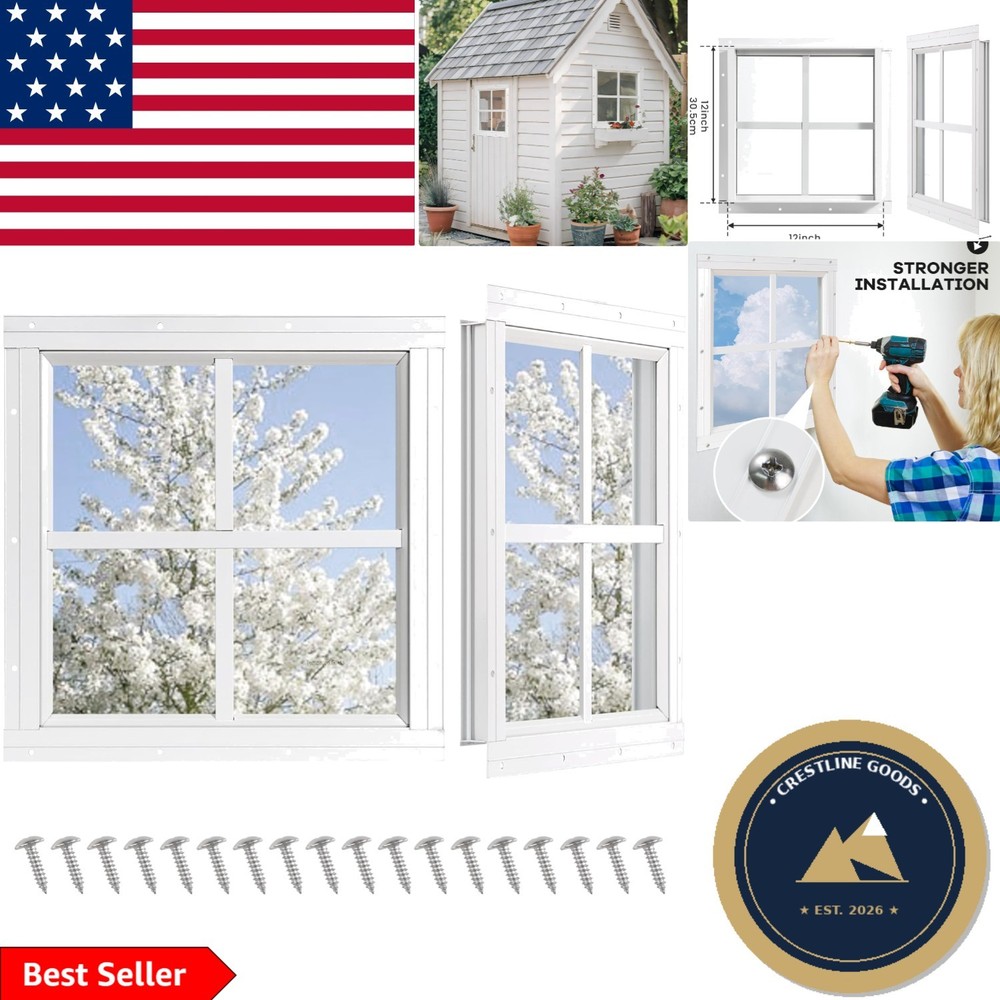 Versatile 12″x12″ Weather Resistant Shed Windows – 2 Pack with Aluminum Frames