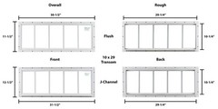 Shed Transom Window 10 x 29 White J-Channel Tempered Glass, Singel Pane