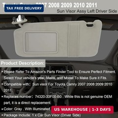 Left Driver Side Sun Visor Fits for Toyota Camry 2007 2008 2009 2010 2011 Replac