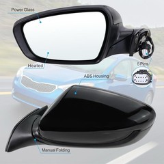 Left Driver side Mirror Compatible with 2014 2015 2016 Kia Forte L-5Pins Black