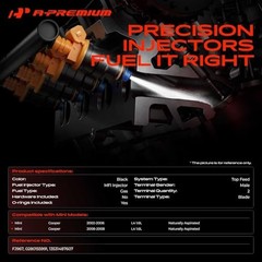 Fuel Injectors Compatible with Mini Cooper 2002-2006 2008 L4 1.6L, Naturally